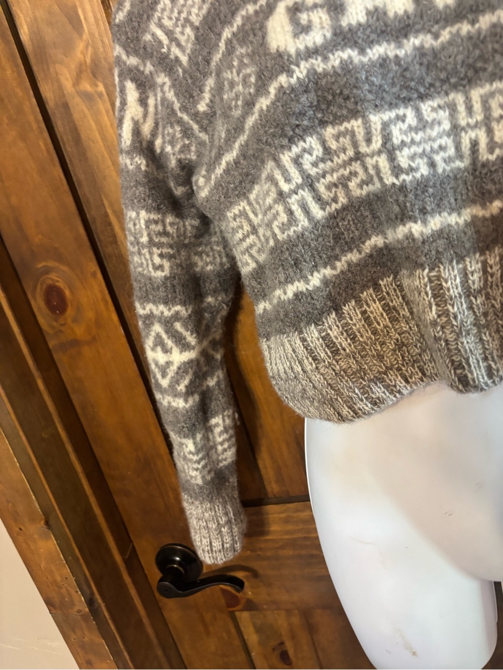 GANNI Grey Organic Wool Logo Knit Cropped Fair Isle Sweater S - Picture 5 of 16